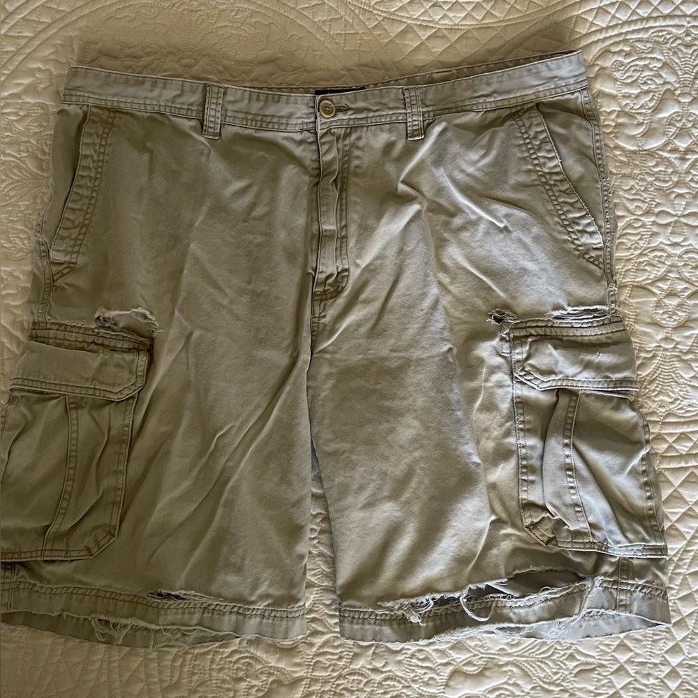Vintage St. John's Bay distressed Khaki Cargo Shorts.  Size 42.